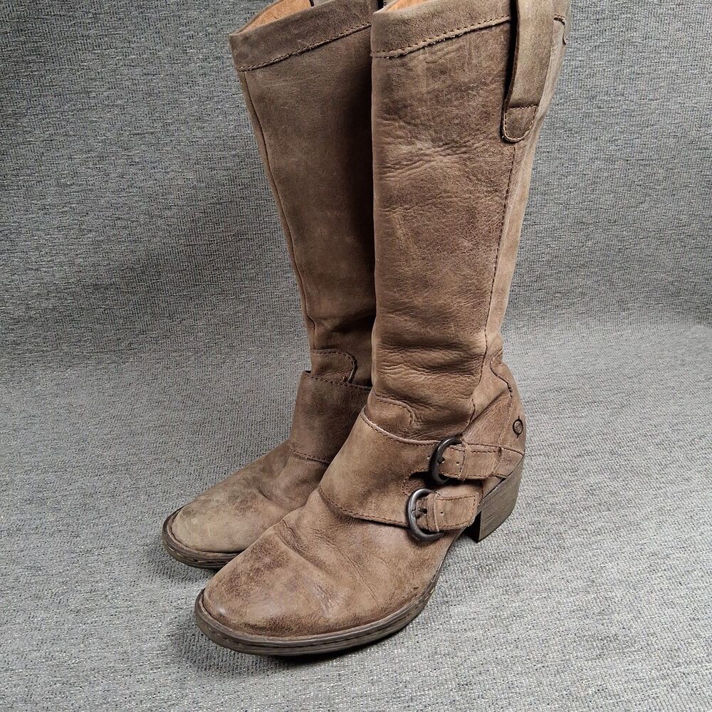 Born Magda Brown Leather Double Buckle Mid-Calf Riding Boots Women 8/39 W22414